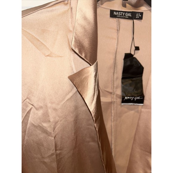 Nasty Gal Women’s Gold Long Sleeve Button fBlazer Top Silky Cardigan blazer US8 - Picture 7 of 9